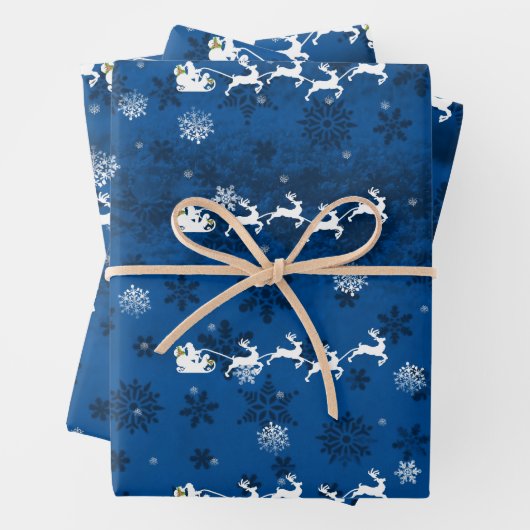 Blue Santa's Sleigh and Rentier Wrapping Paper Geschenkpapier Set (Beispiel)