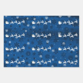 Blue Santa's Sleigh and Rentier Wrapping Paper Geschenkpapier Set (Vorderseite)