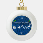Blue Santa's Sleigh & Rentier Weihnachtsschmuck Keramik Kugel-Ornament (Vorderseite)