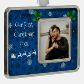 Blue Santa's Sleigh & Rentier Weihnachtsschmuck Rahmen-Ornament Silber (Rechts)