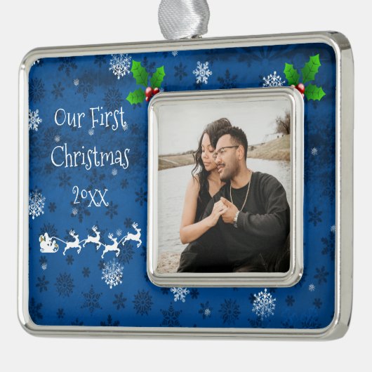 Blue Santa's Sleigh & Rentier Weihnachtsschmuck Rahmen-Ornament Silber (Links)