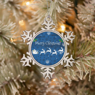 Blue Santa's Sleigh & Rentier Weihnachtsschmuck Schneeflocken Zinn-Ornament