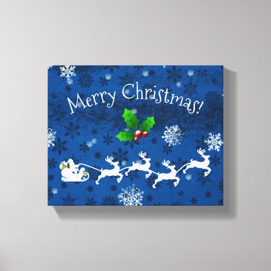 Blue Santa's Sleigh und Rentier Canvas Print Leinwanddruck (Vorderseite)