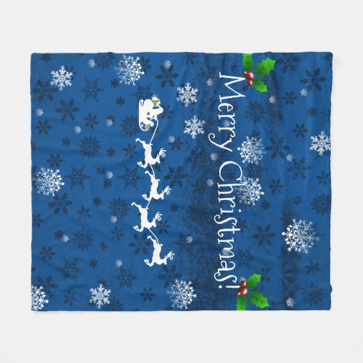 Blue Santa's Sleigh und Rentier Fleece Blanket (Vorderseite (Horizontal))