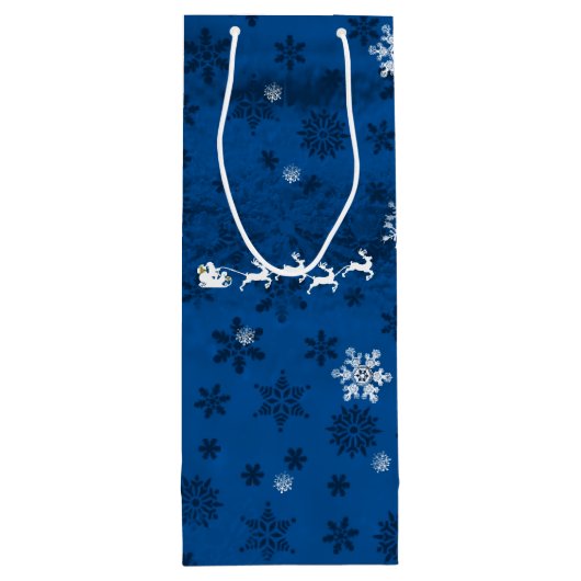 Blue Santa's Sleigh und Rentier Weinbeutel Geschenktüte Für Weinflaschen (Rückseite)