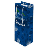 Blue Santa's Sleigh und Rentier Weinbeutel Geschenktüte Für Weinflaschen (Vorderseite Schrägansicht)