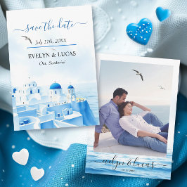 Blue Santorini Griechenland Hochzeit im Aquarell F Save The Date