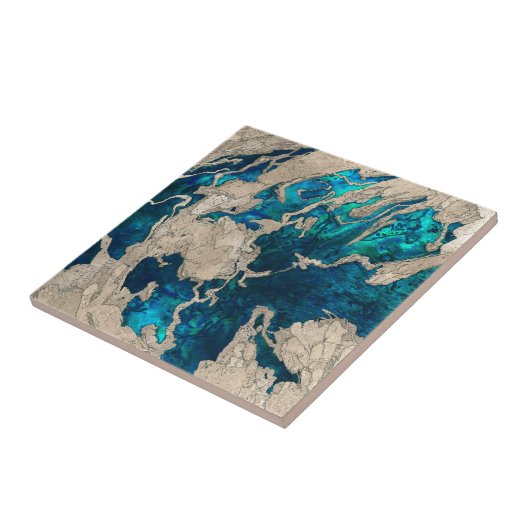 Blue Sapphire and Cement Mixed Media Abstract Fliese (Seite)