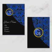 BLUE SAPPHIRE BLACK DAMASK MONOGRAM VISITENKARTE (Vorne/Hinten)
