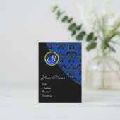 BLUE SAPPHIRE BLACK DAMASK MONOGRAM VISITENKARTE (Stehend Vorderseite)
