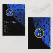 BLUE SAPPHIRE BLACK DAMASK MONOGRAM VISITENKARTE (Vorne/Hinten)