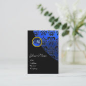 BLUE SAPPHIRE BLACK DAMASK MONOGRAM VISITENKARTE (Stehend Vorderseite)