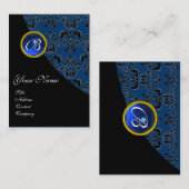 BLUE SAPPHIRE BLACK DAMASK MONOGRAM VISITENKARTE (Vorne/Hinten)