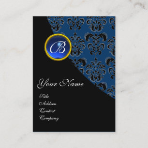BLUE SAPPHIRE BLACK DAMASK MONOGRAM VISITENKARTE