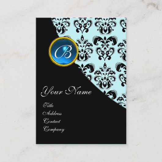 BLUE SAPPHIRE DAMASK MONOGRAMM VISITENKARTE (Vorderseite)