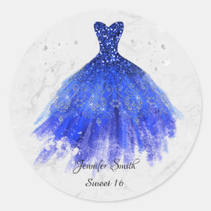 Blue Sapphire Dress Glitzer 16 . Geburtstag Runder Aufkleber