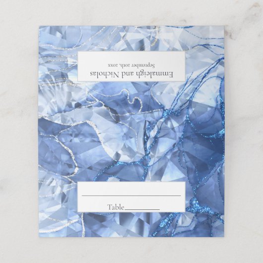 Blue Sapphire Gemstone Cut Wedding Platzkarte (Außenseite Aufgefaltet)