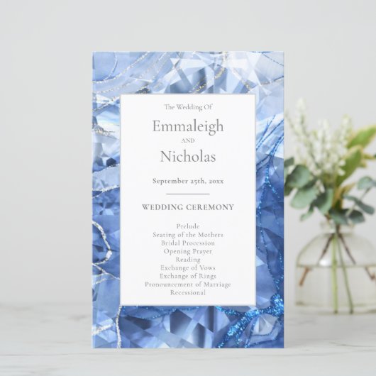 Blue Sapphire Gemstone Hochzeitsprogramme (Stehend Vorderseite)