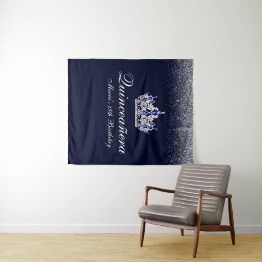 Blue Sapphire, Glitzer Quinceanera Wandteppich (Beispiel (Horizontal))