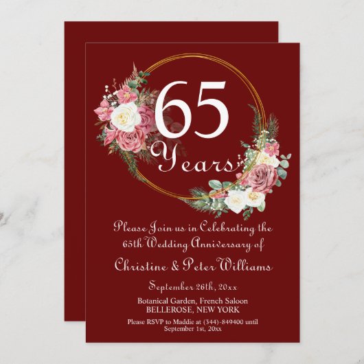 Blue Sapphire Hochzeitstag Rose Einladung (Vorne/Hinten)