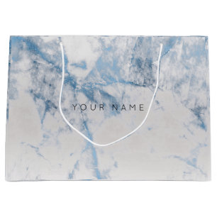Blue Sapphire Marble Metallic Geschenk Grau Silver Große Geschenktüte