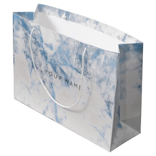 Blue Sapphire Marble Metallic Geschenk Grau Silver Große Geschenktüte (Rückseite Schrägansicht)
