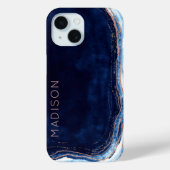 Blue Sapphire & Rose Gold Geode Agate Personalisie Case-Mate iPhone Hülle (Rückseite)