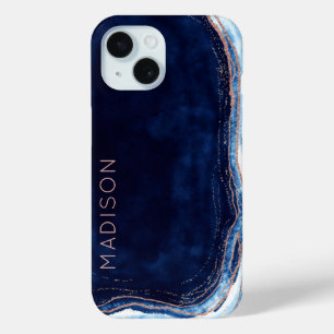Blue Sapphire & Rose Gold Geode Agate Personalisie Case-Mate iPhone Hülle