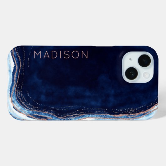 Blue Sapphire & Rose Gold Geode Agate Personalisie Case-Mate iPhone Hülle (Rückseite (Horizontal))