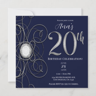 Blue Sapphire & Silver Diamond 20 20. Geburtstag Einladung