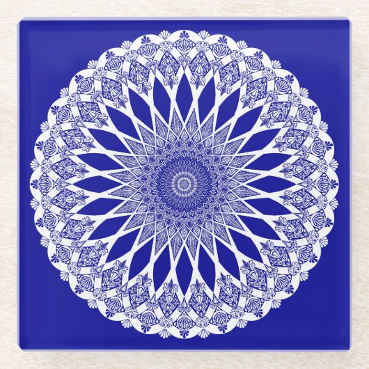 Blue Sapphire Tristyns Mandala Glasuntersetzer (Vorderseite)