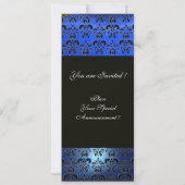 BLUE SAPPHIRE UND SCHWARZE DAMASK-MONOGRAMM, weiß Einladung (Rückseite)