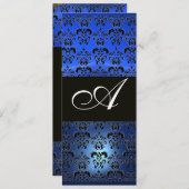 BLUE SAPPHIRE UND SCHWARZE DAMASK-MONOGRAMM, weiß Einladung (Vorne/Hinten)
