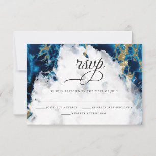 Blue Sapphire Watercolor Geode BarefootBride™ RSVP Karte