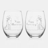 Blue Sapphire Wedding Line Art Couple Weinglas Ohne Stiel (Rückseite)