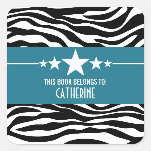 Blue Sassy Star Zebra Buchzeichen Stickers (Vorderseite)