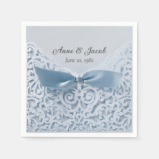 Blue Satin Bow On Lace zum Jubiläum Serviette (Vorderseite)