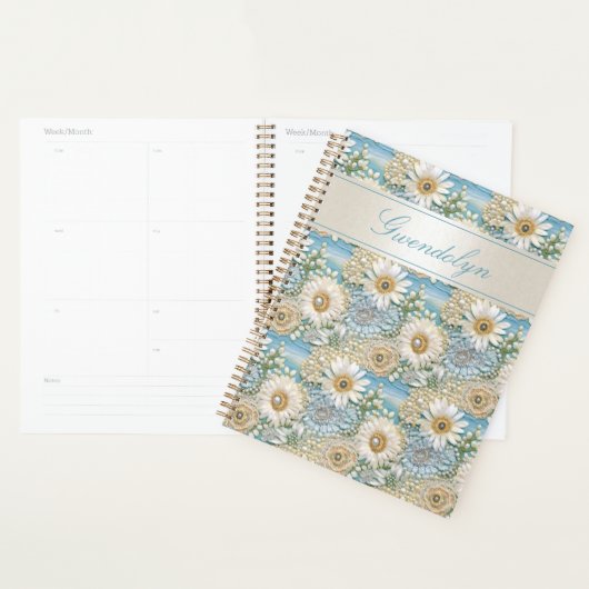 Blue Satin Daisy & Pearls 3D Planer (Anzeige)