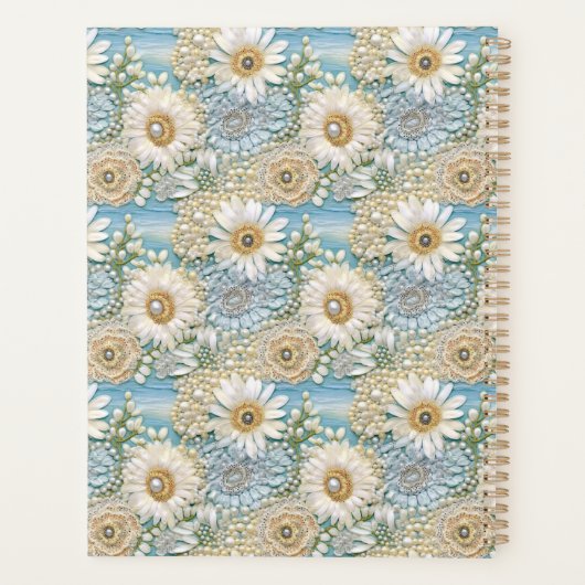 Blue Satin Daisy & Pearls 3D Planer (Rückseite)
