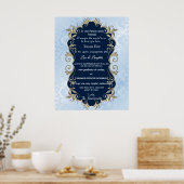 Blue Satin Gold Metallic Rahmen Hochzeitsgrüßen Poster (Küche)