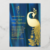 Blue Satin mit Gold Peacock und Ganesha Wedding Folieneinladung (Vorderseite)