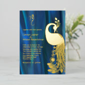 Blue Satin mit Gold Peacock und Ganesha Wedding Folieneinladung (Stehend vorne)