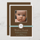 Blue Satin Ribbon mit Monogram Birth Ankündigung (Vorne/Hinten)