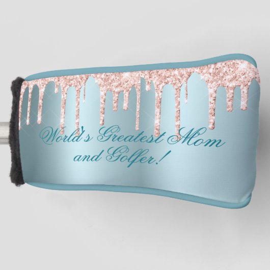 Blue Satin, Rosa Glitzer Tropfen Beste Mama Golfer Golf Headcover (Vorderseite)