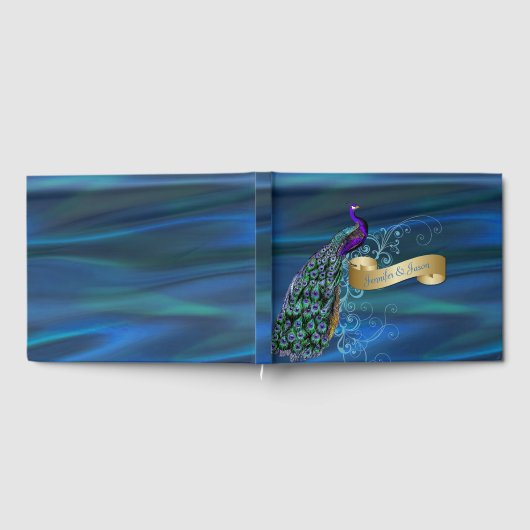 Blue Satin und Peacock Wedding Gästebuch (Voll)