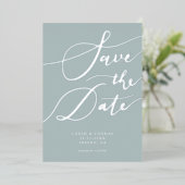 Blue Save the Date Calligraphy Folieneinladung (Stehend vorne)