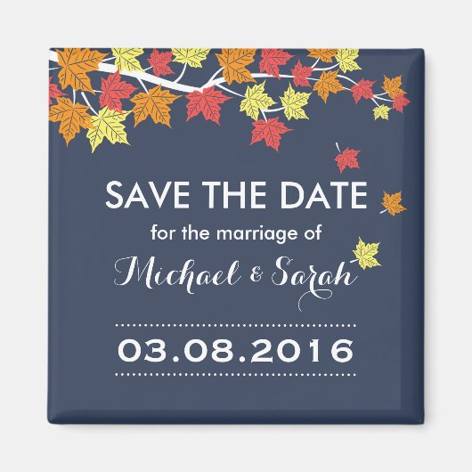 Blue Save the Date Maple Leaf Hochzeit im Herbst M Magnet (Vorne)