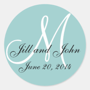 Blue Save the Date Monogram Wedding Label Runder Aufkleber