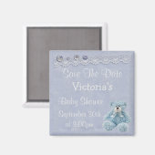 Blue Save the Date Teddy Bear Baby Boy Dusche Magnet (Vorderseite/Rückseite)