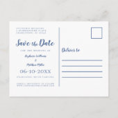 Blue Save the Date Template Wedding Simple Modern Ankündigungspostkarte (Rückseite)